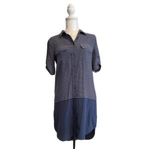 Equipment Stripe Dress Womens Sz XS Blue White Silk Knee Length Shirttail Sailor